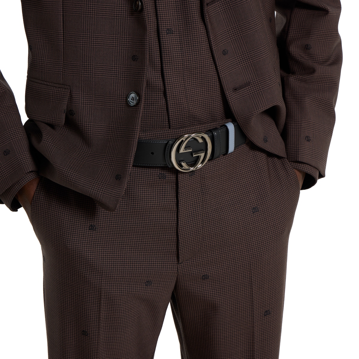 Reversible belt with Interlocking G buckle in black and grey