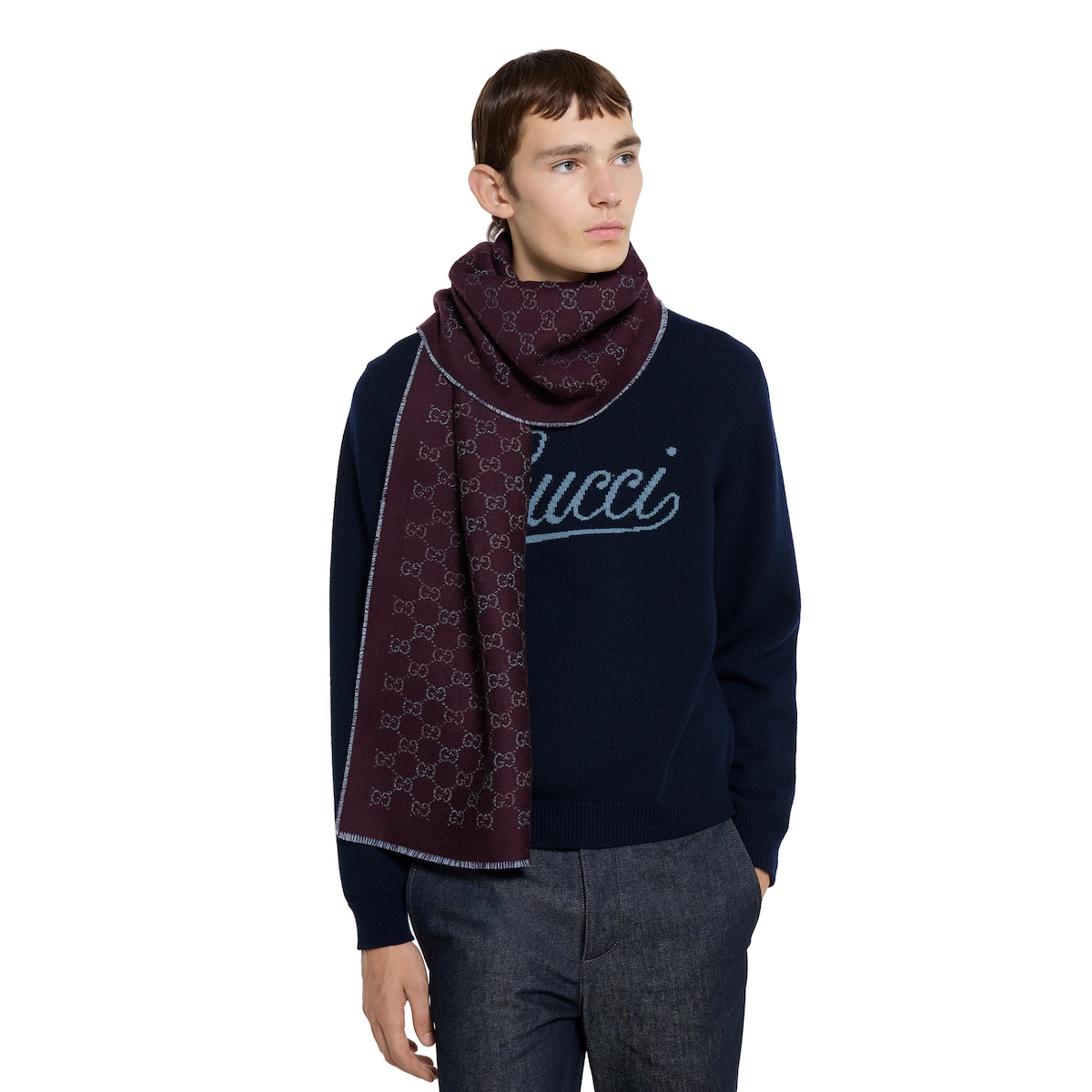 GG ウールジャカード スカーフ ・ボルドー | GUCCI公式
