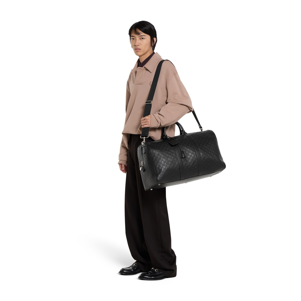 GG Emblem large duffle bag in black GG leather