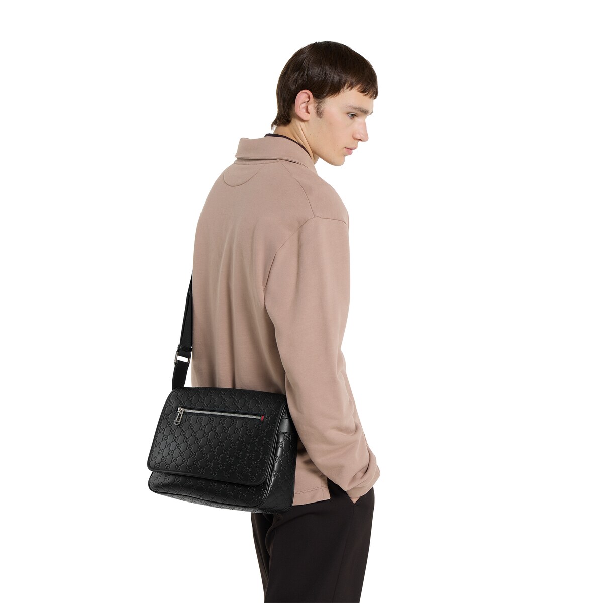 GG Emblem medium crossbody bag in black GG leather