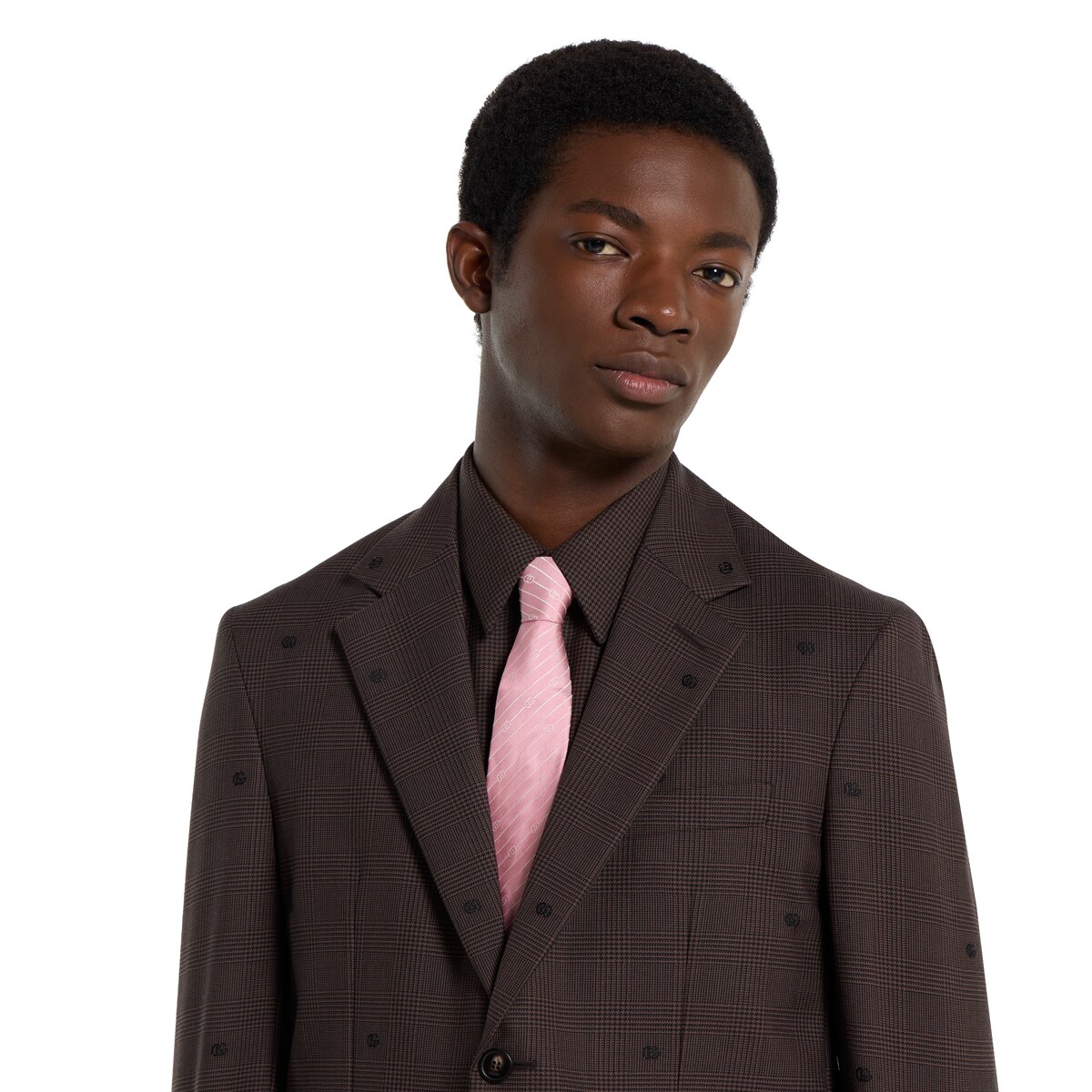 Interlocking G silk jacquard tie in pink