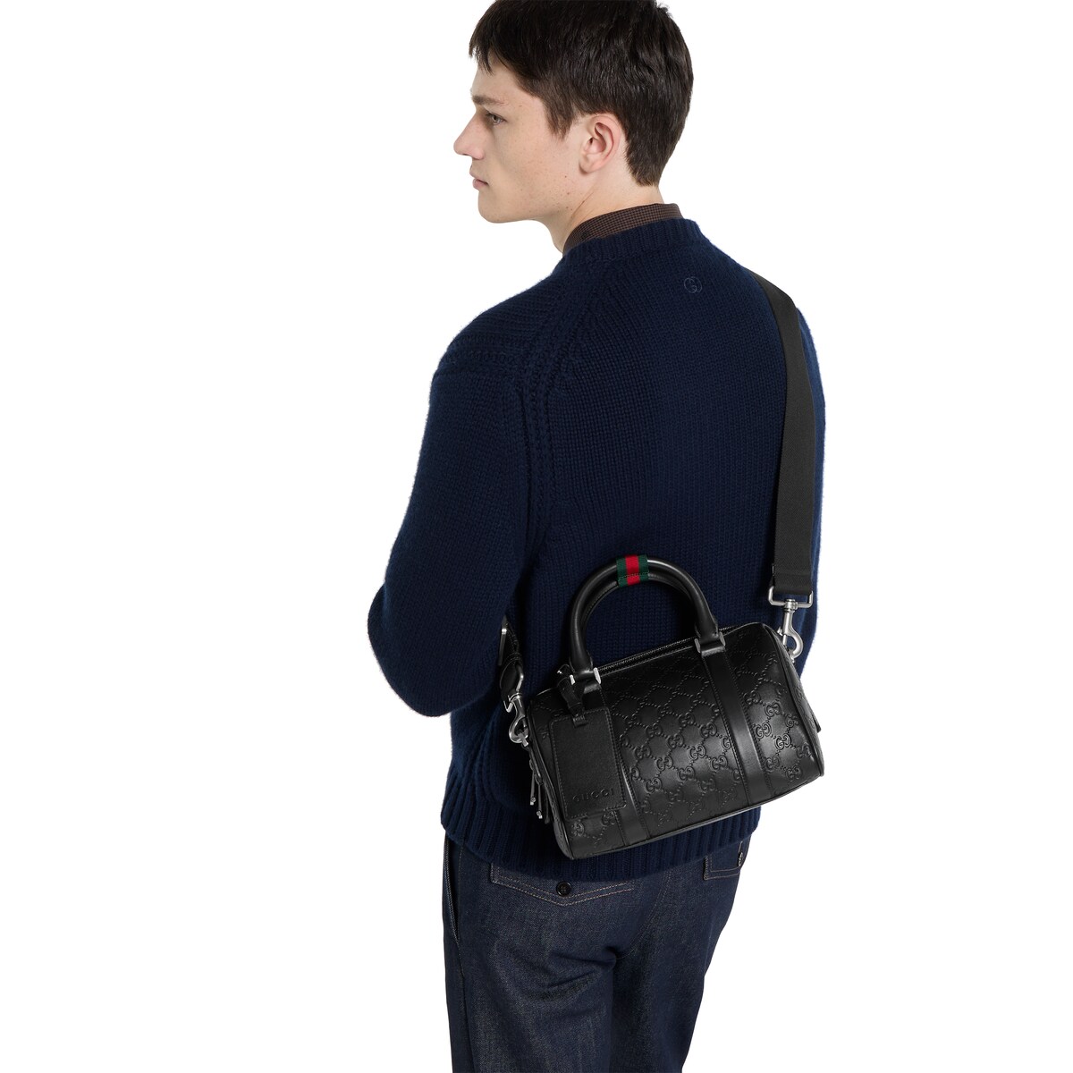 GG Emblem small duffle bag in black GG leather - thumbnail 9