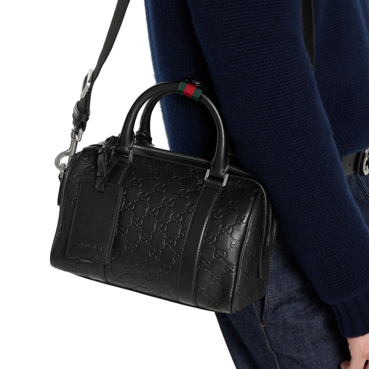 GG Emblem small duffle bag in black GG leather - thumbnail 8