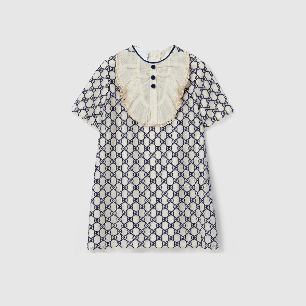 Children's GG nylon dress in navy and off white - thumbnail 3