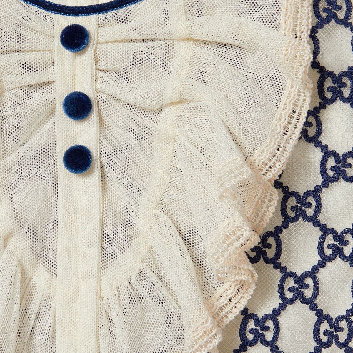Children's GG nylon dress in navy and off white - thumbnail 2
