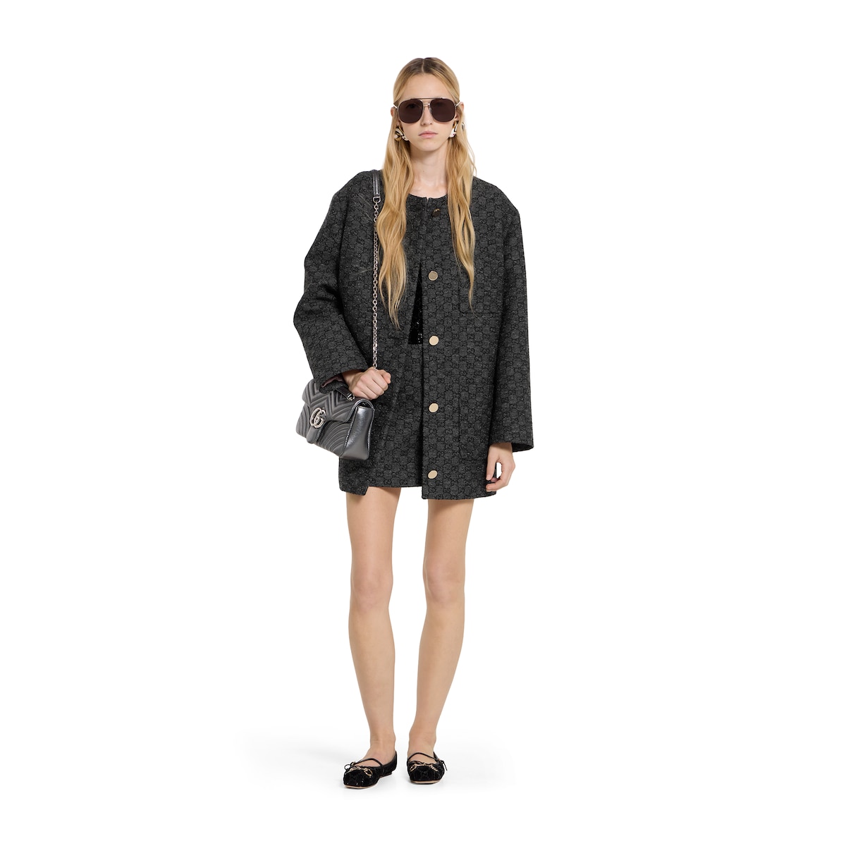 GG boutonné wool tweed jacket in grey and black | GUCCI® NZ