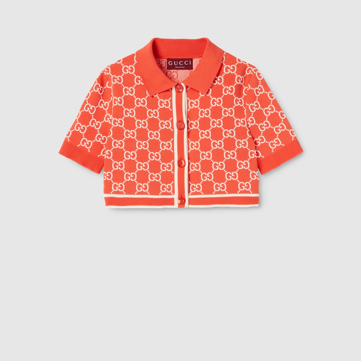 GG cotton jacquard cropped cardigan in orange and ivory | GUCCI® INT