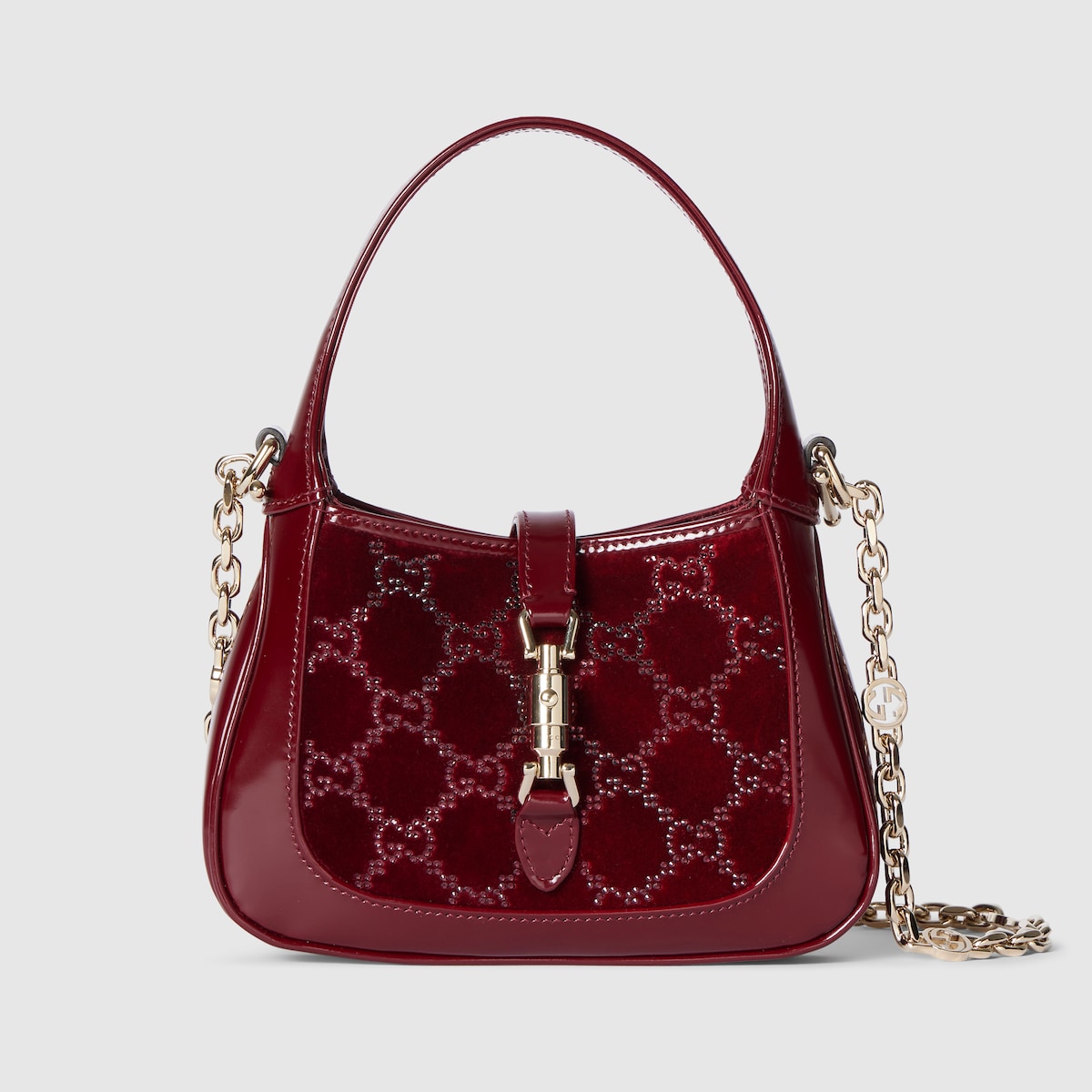Gucci Jackie 1961 crystals mini bag in Rosso Ancora red velvet