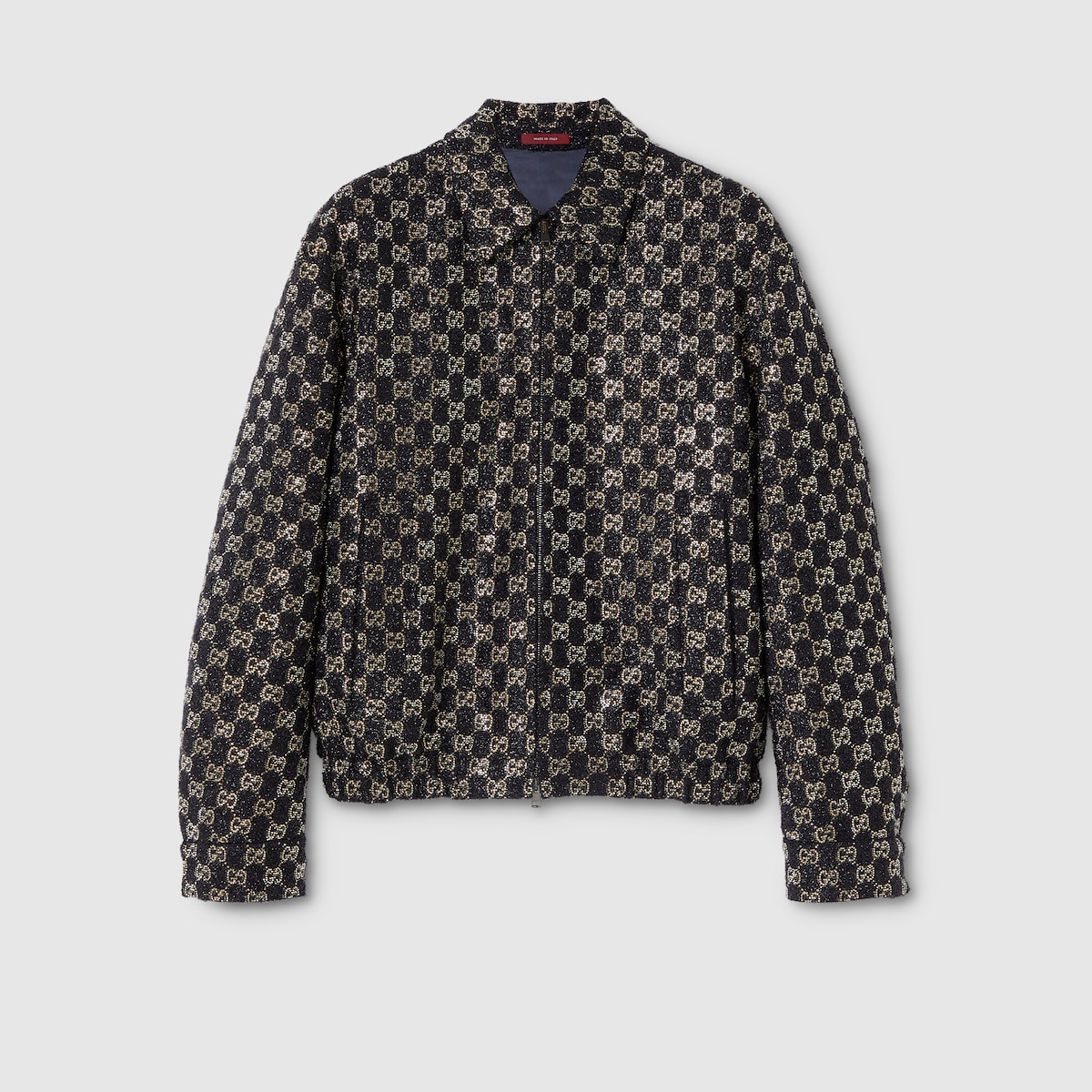 Embroidered wool tweed lamé jacket in navy | GUCCI® US