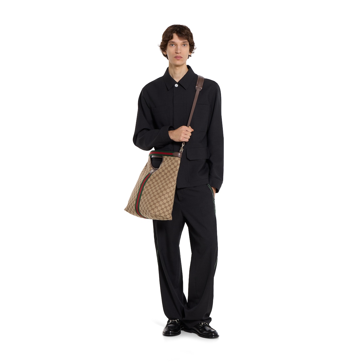 GUCCI 25S GIGLIO LARGE TOTE BAG 25 CM IN BROWN CANVAS