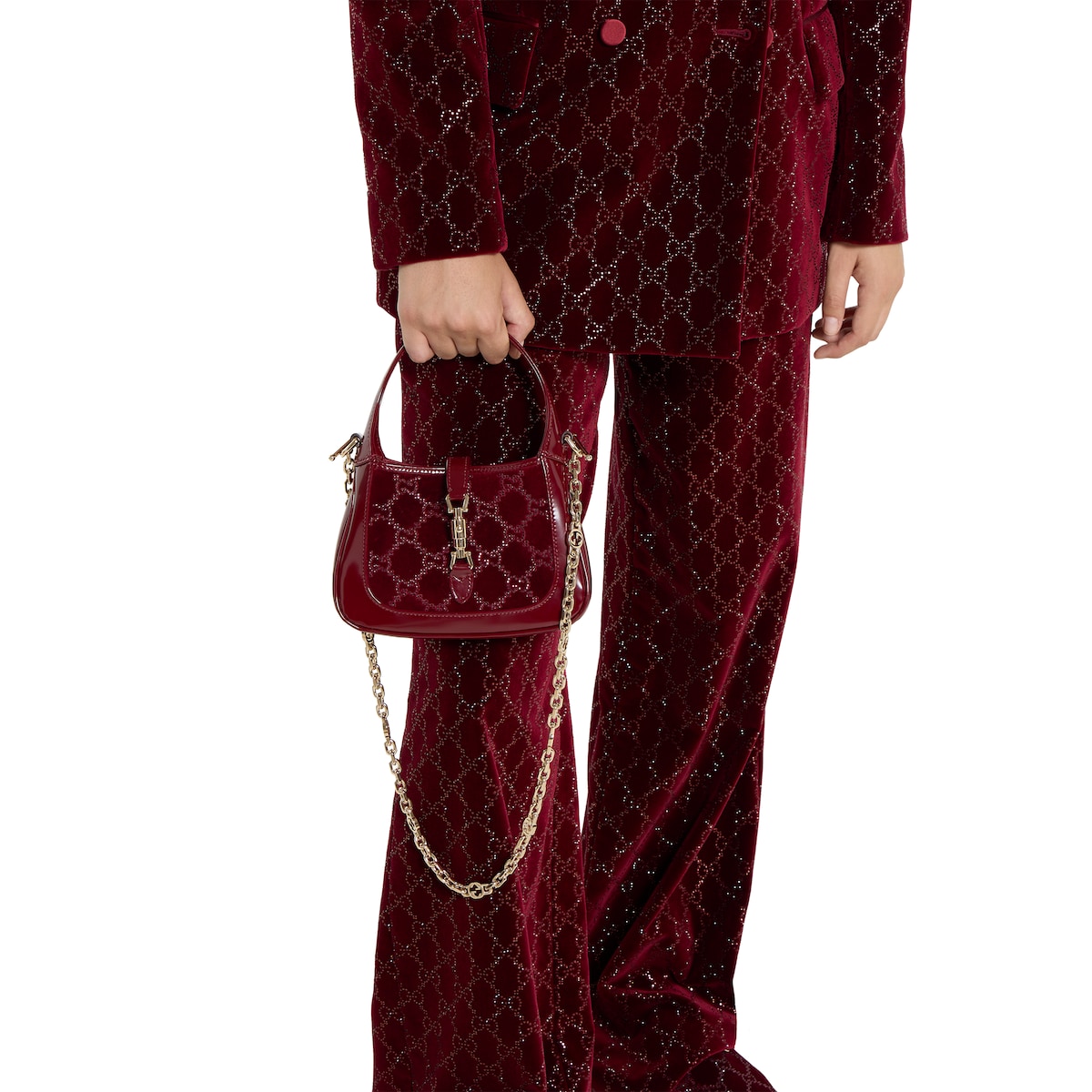 Gucci Jackie 1961 crystals mini bag in Rosso Ancora red velvet