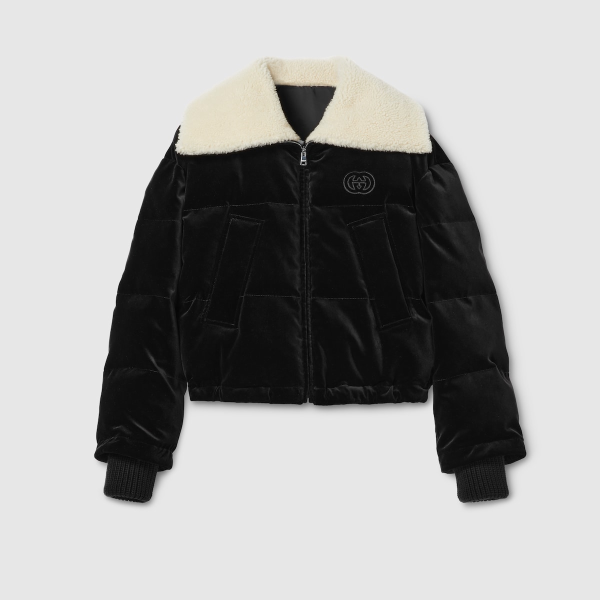 Cotton velvet puffer bomber in black | GUCCI® NL
