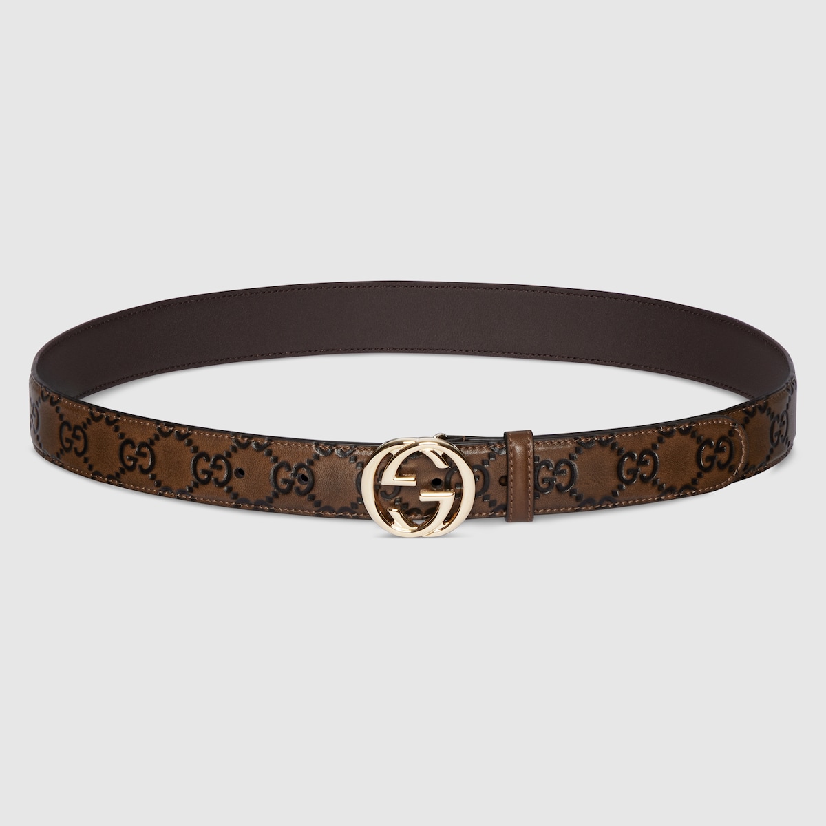 Belt with Interlocking G buckle in brown and black GG leather
