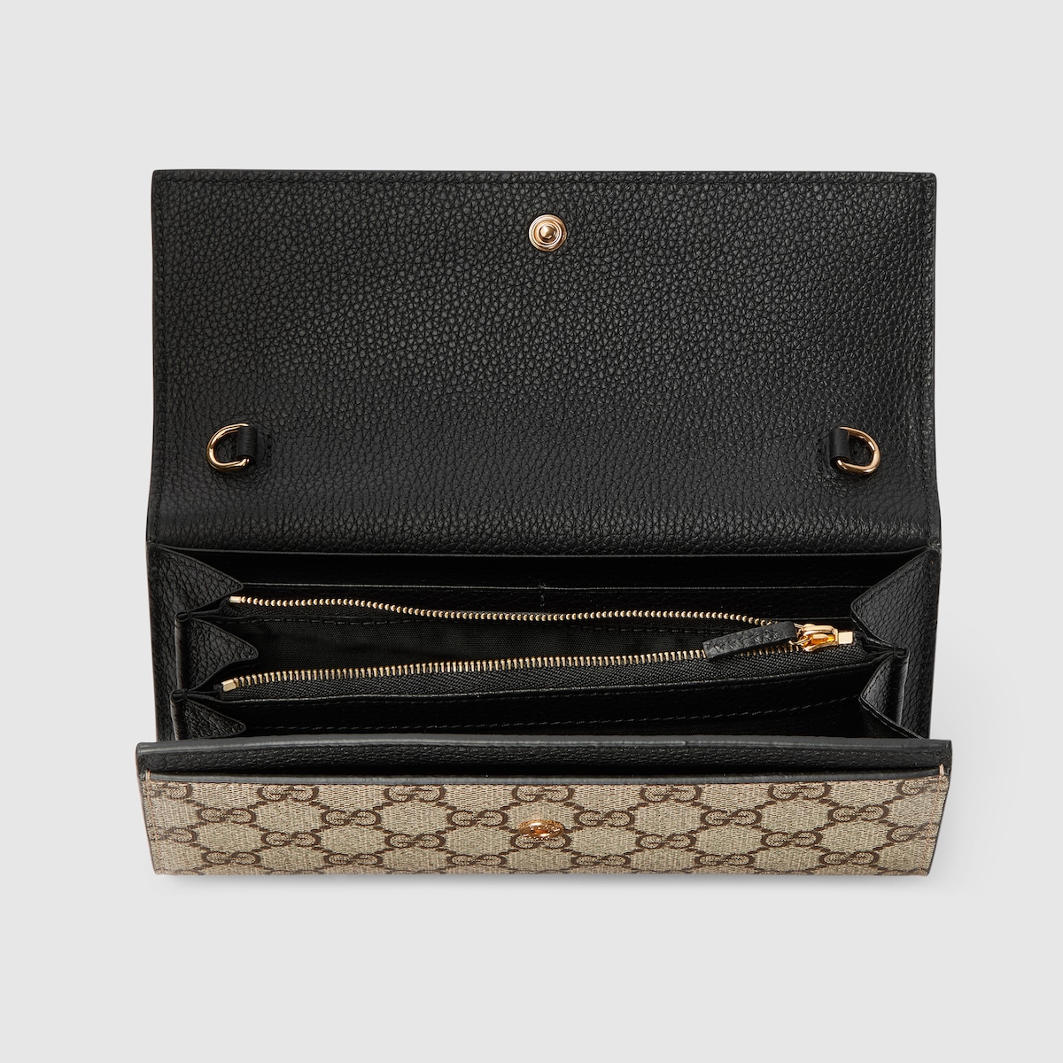 Bi-color GG Marmont wallet on chain in beige and black leather