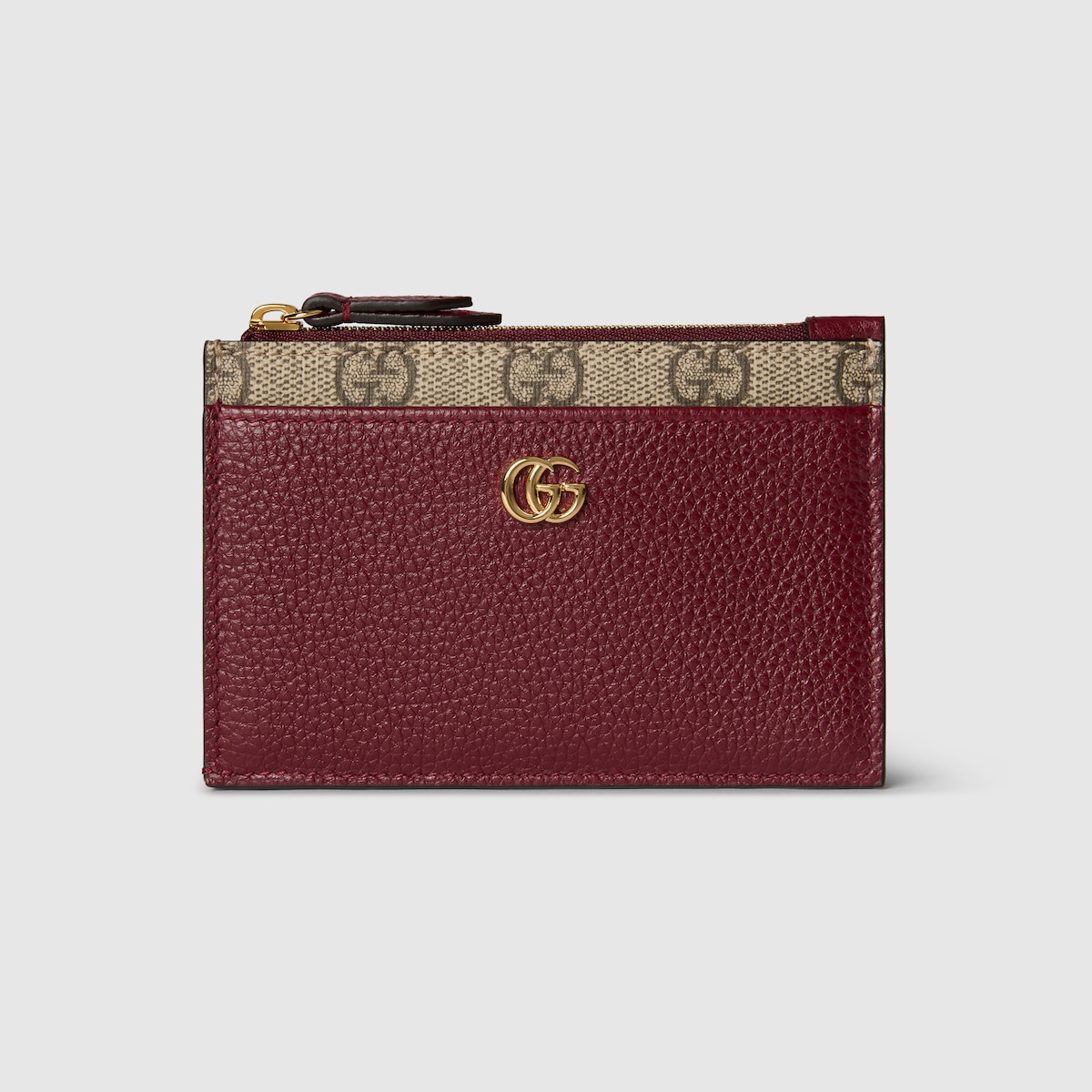 Bi-color GG Marmont zip key pouch in Rosso Ancora red and beige