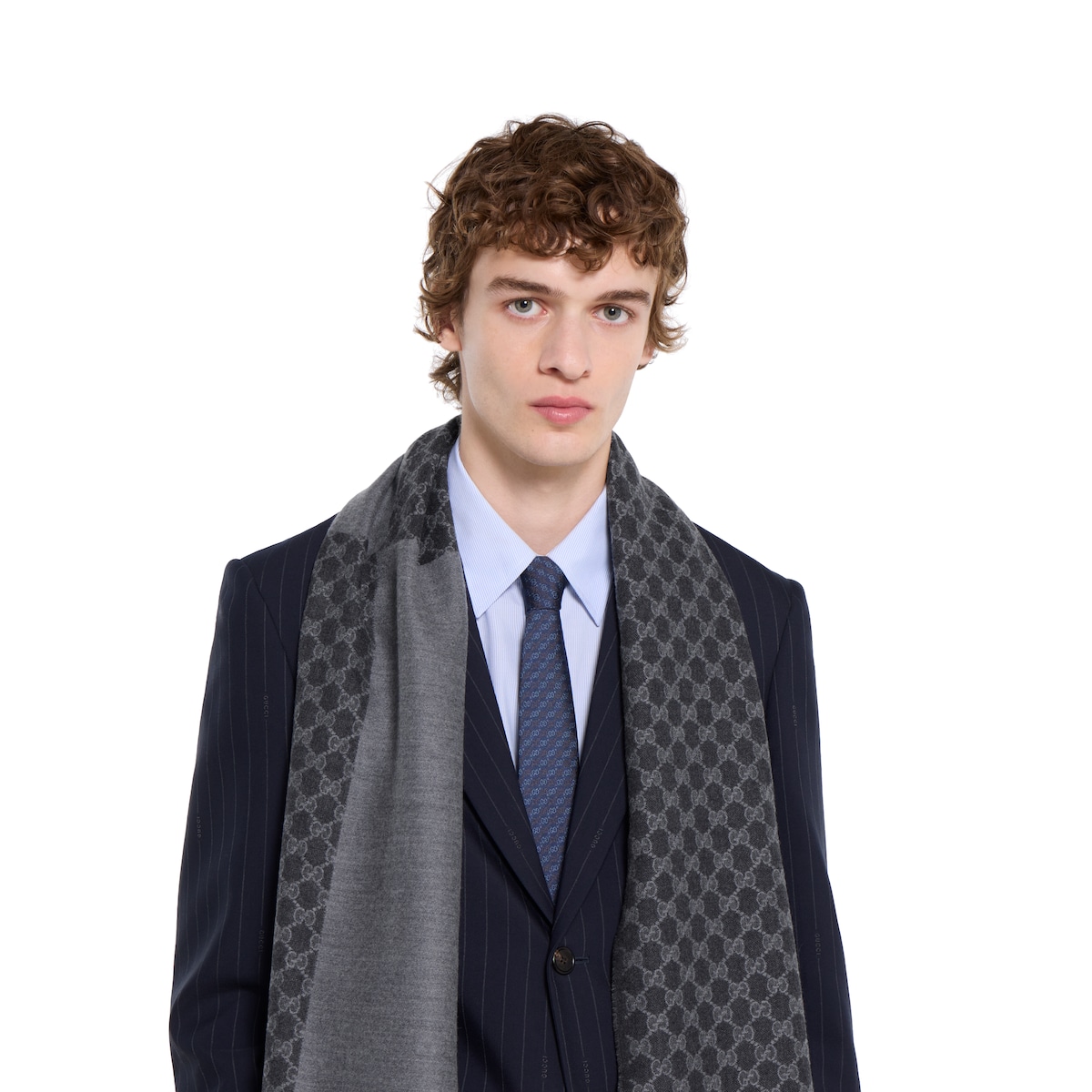 GG wool jacquard scarf in dark grey and light grey | GUCCI® US