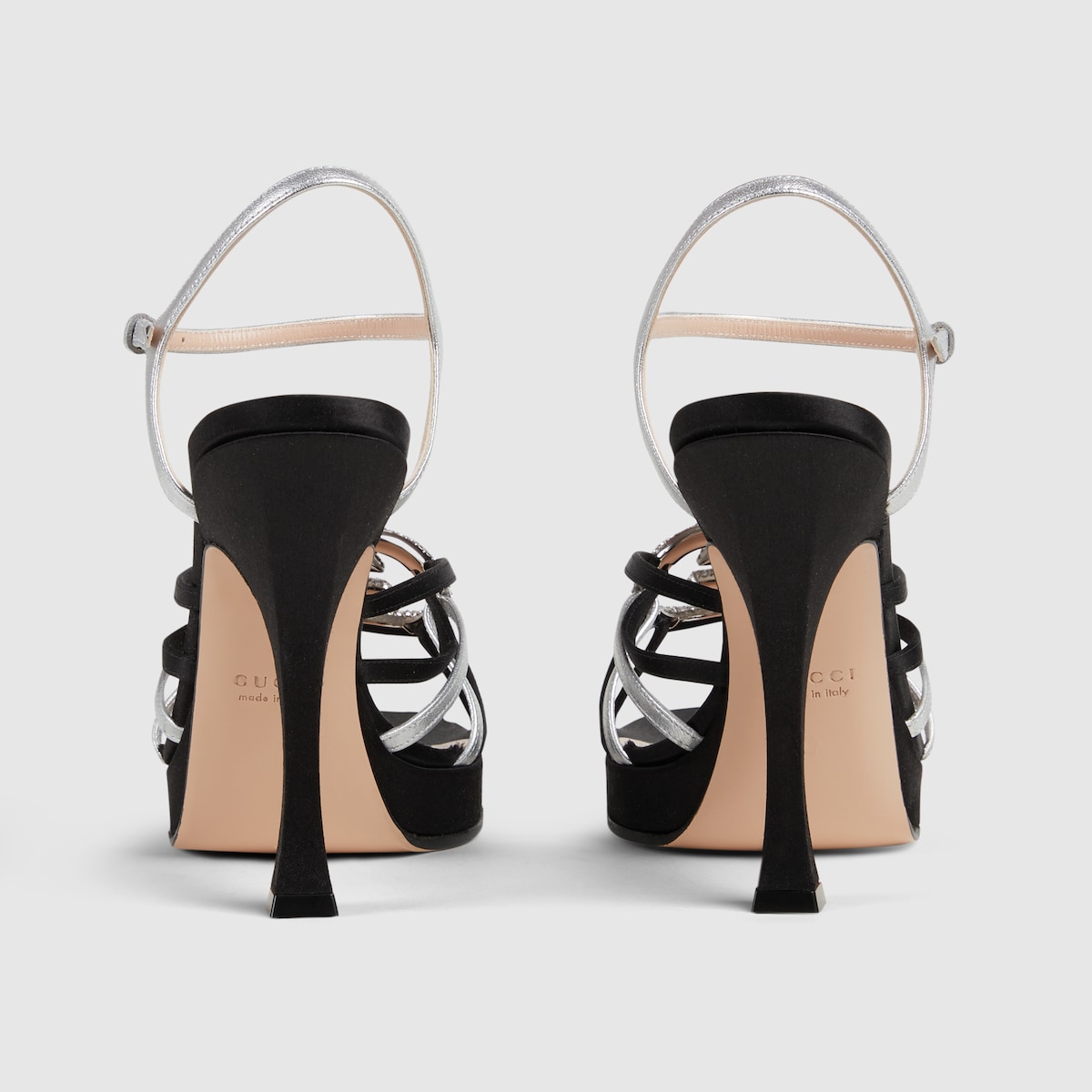 Women's pump with crystal Interlocking G in black and silver