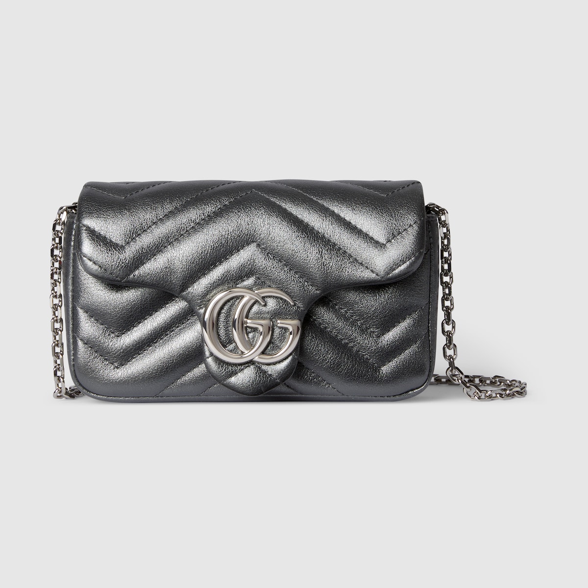 GG Marmont mini shoulder bag in dark grey lamé leather | GUCCI® US