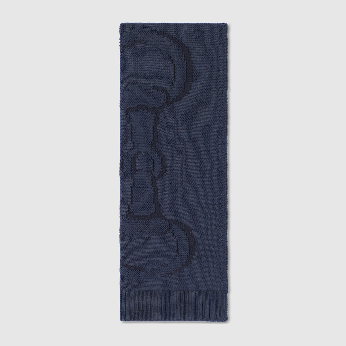 Wool scarf with Horsebit detail in navy - thumbnail 3