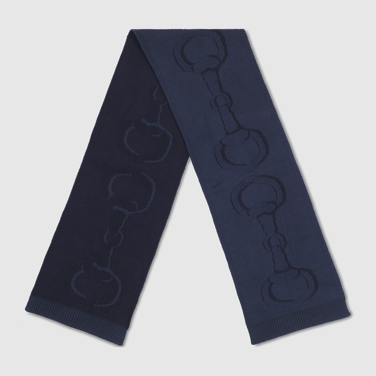 Wool scarf with Horsebit detail in navy - thumbnail 2