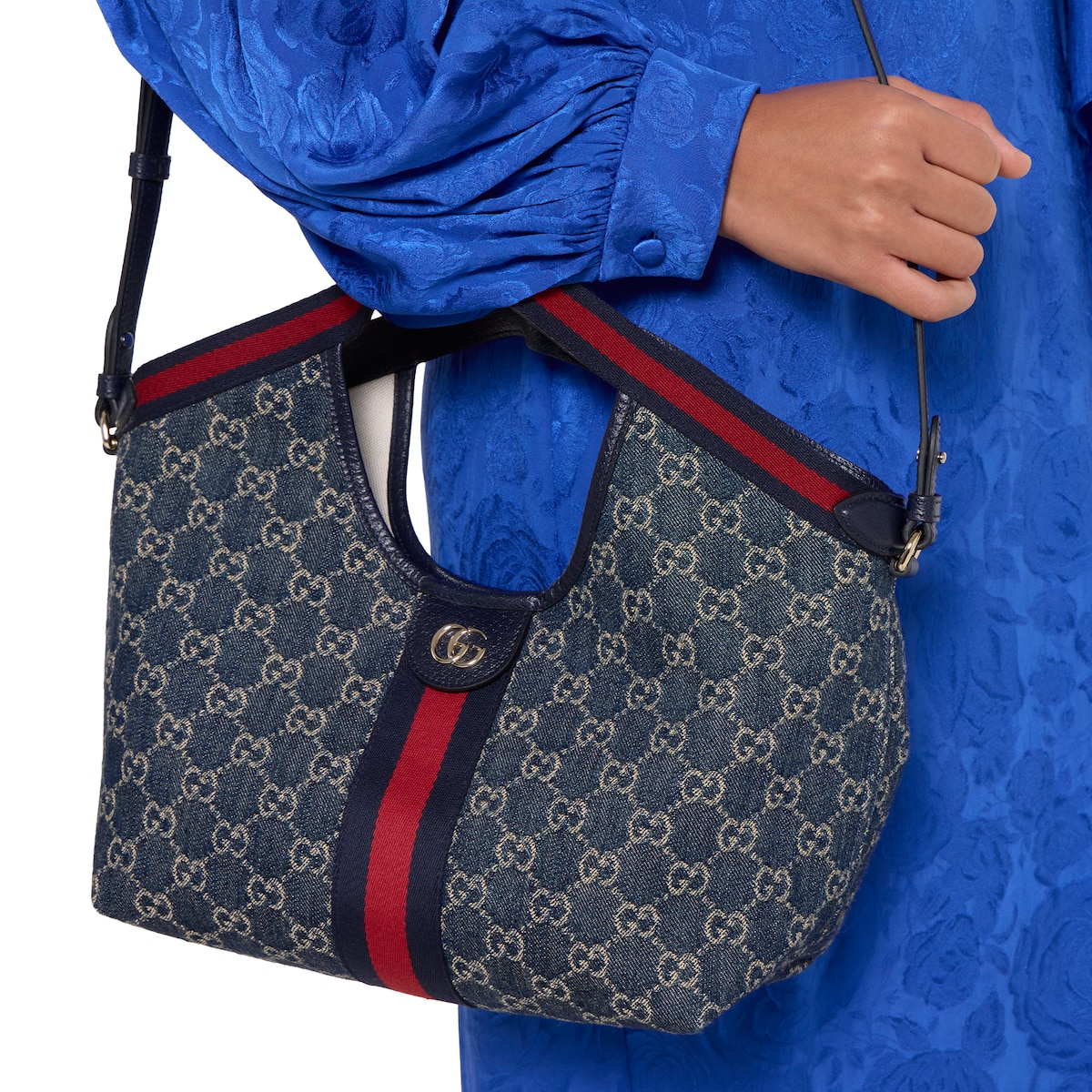 Gucci Giglio small tote bag in blue and white GG denim