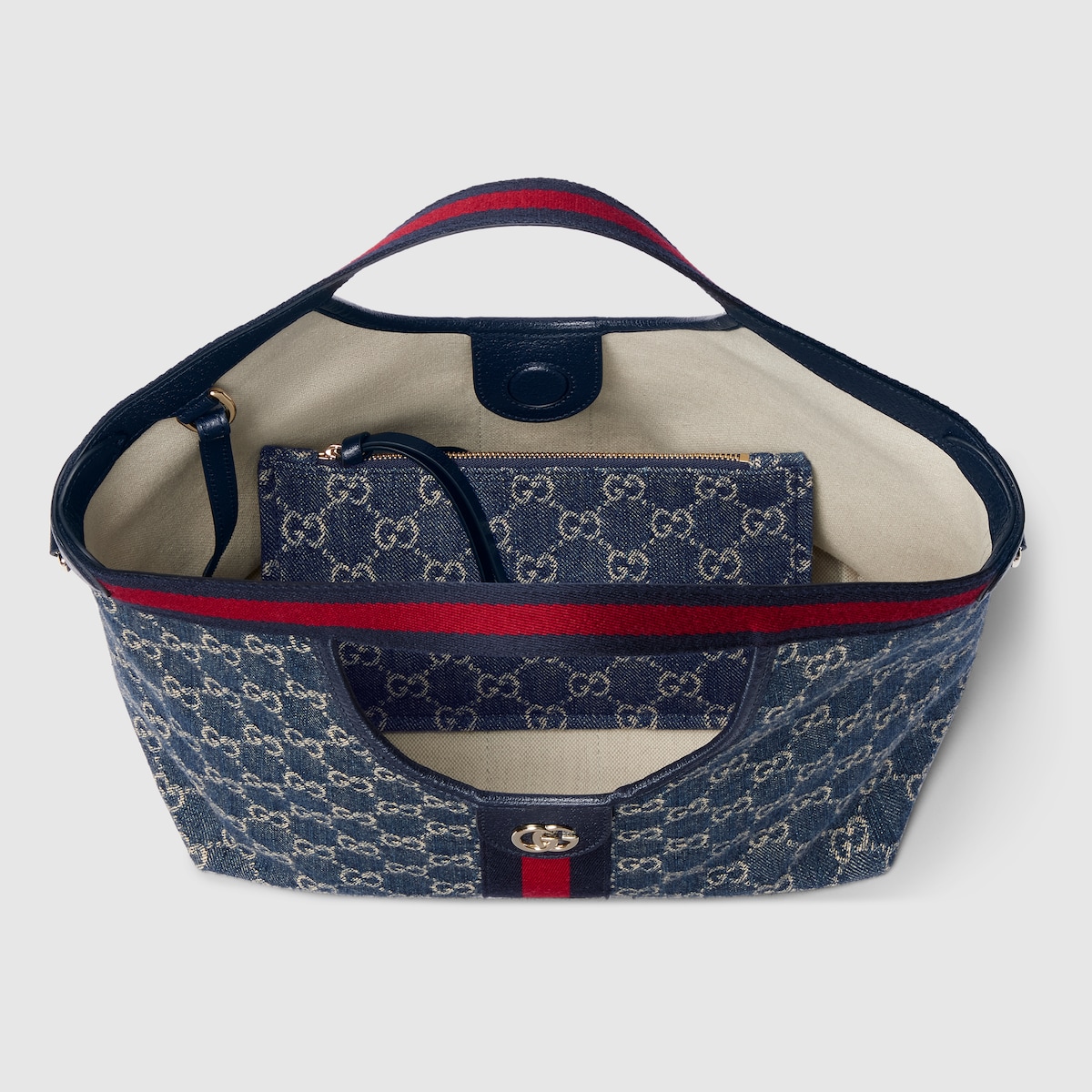 Gucci Giglio small tote bag in blue and white GG denim | GUCCI® US