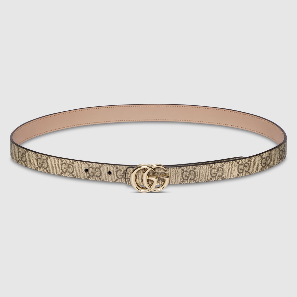 Reversible GG Marmont thin belt in beige GG Supreme and pink leather ...