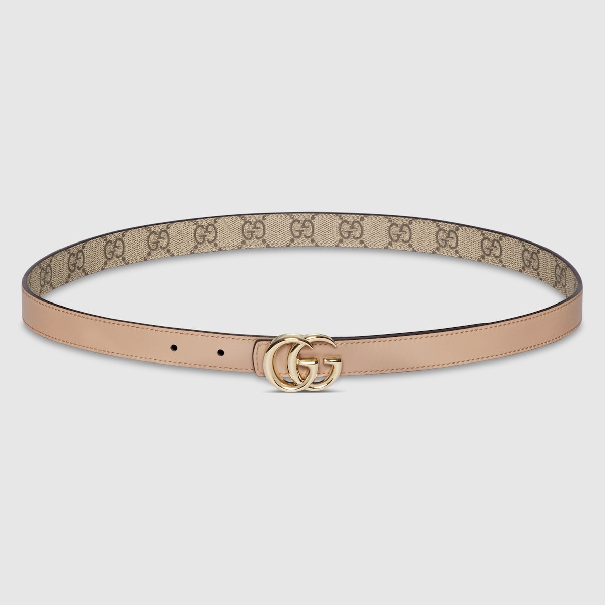 Reversible GG Marmont thin belt in beige GG Supreme and pink leather ...