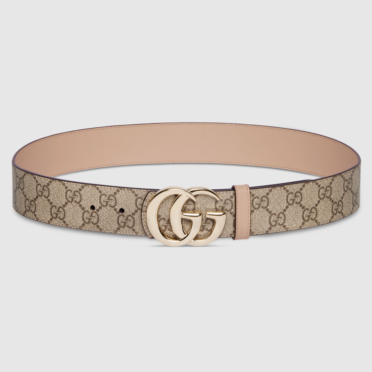 Reversible GG Marmont belt in beige GG Supreme and pink leather