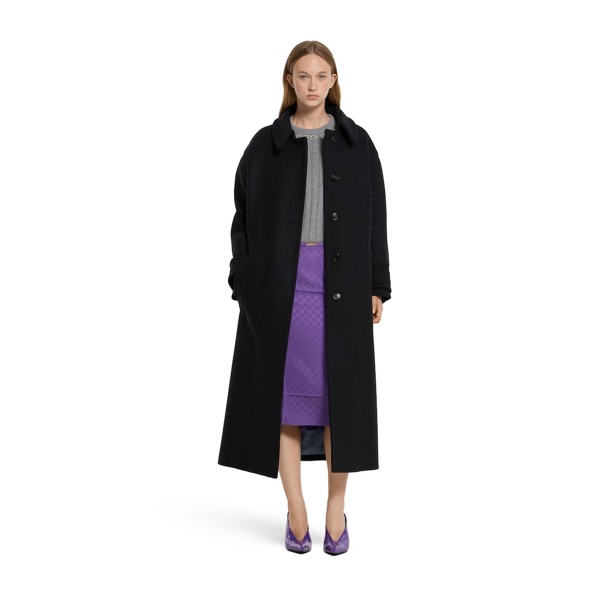 GUCCI 紫 フレアスカート GGバックル付き GUCCI 紫 フレアスカート GGバックル付き