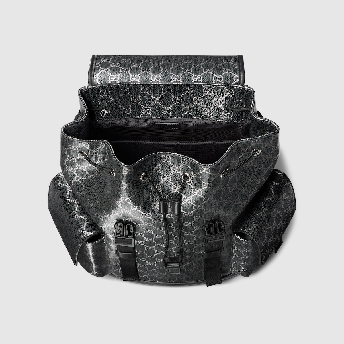 GG large backpack in black and silver GG fabric | GUCCI® US