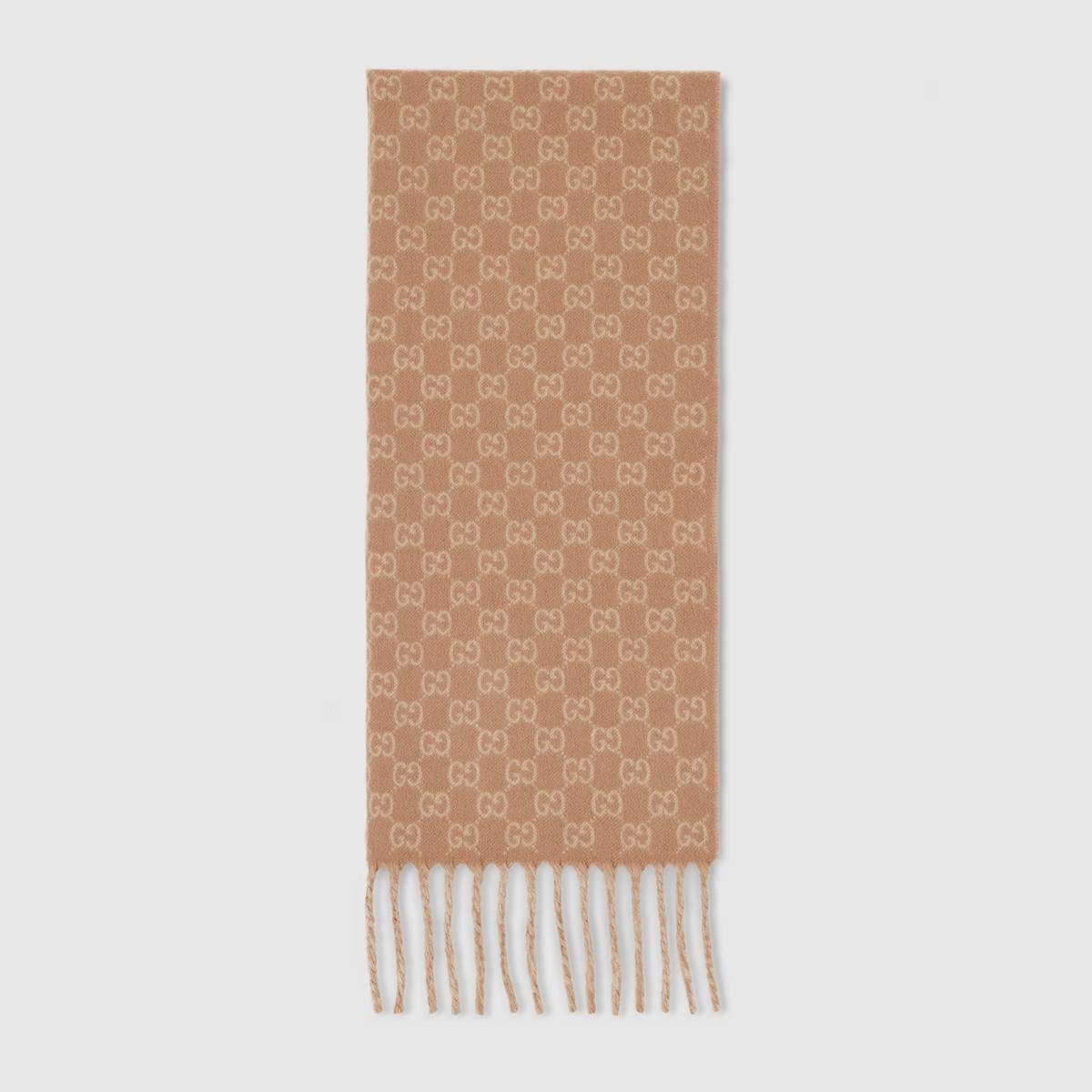 GG wool cashmere scarf in camel and beige - thumbnail 3