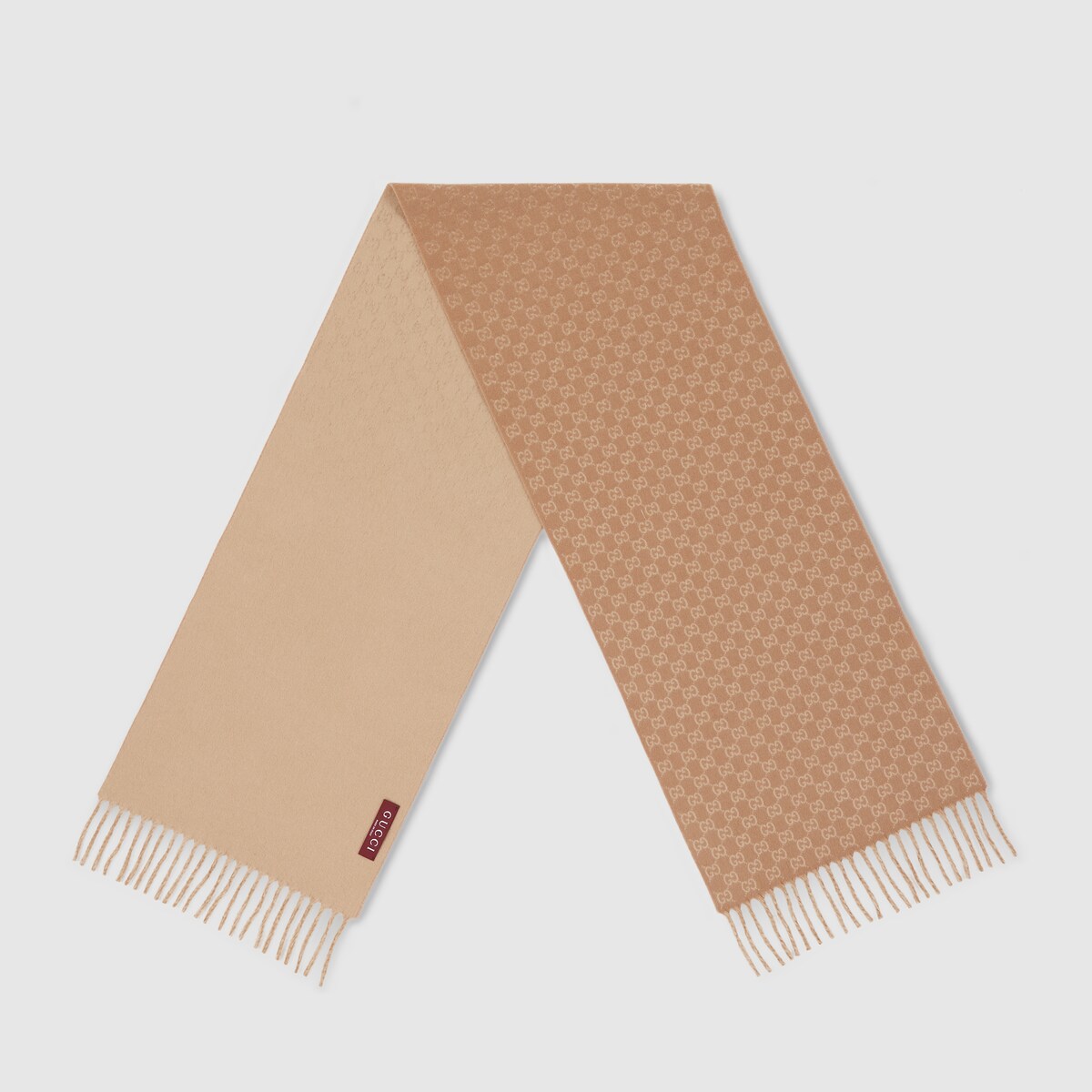 GG wool cashmere scarf in camel and beige - thumbnail 4