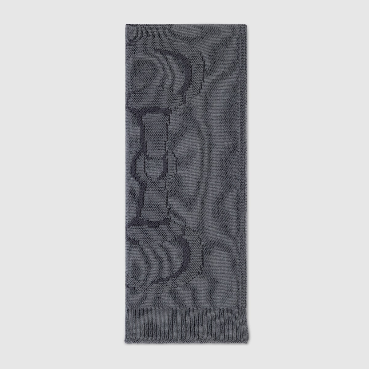 Wool scarf with Horsebit detail in navy - thumbnail 7