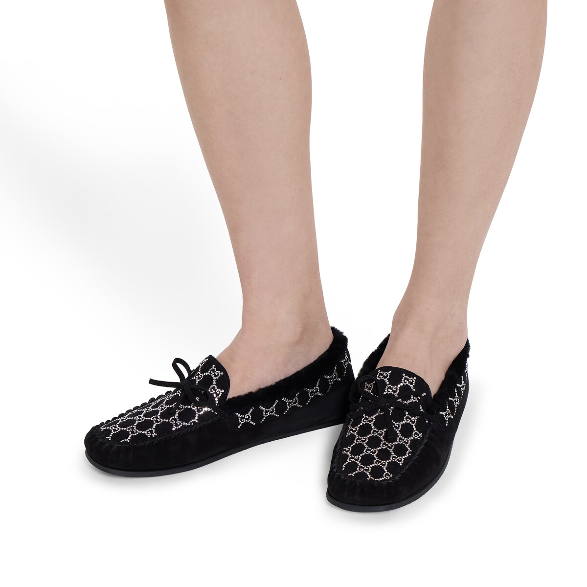 Women's GG crystal driver loafer in black suede | GUCCI® SA