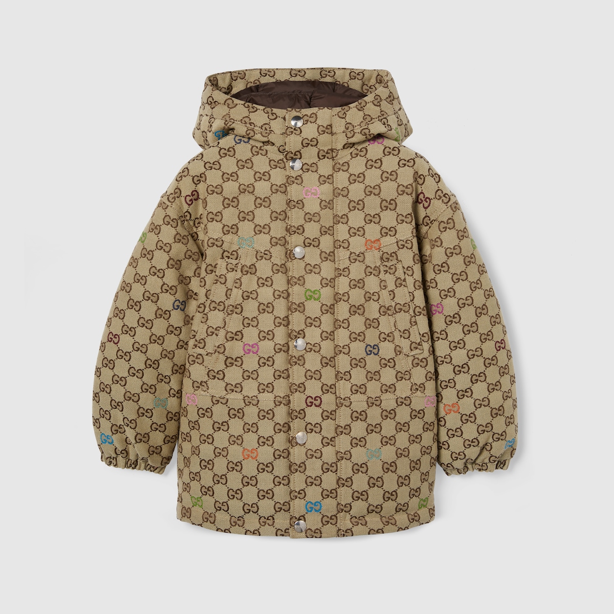 Children's padded GG canvas coat in beige and brown - thumbnail 3