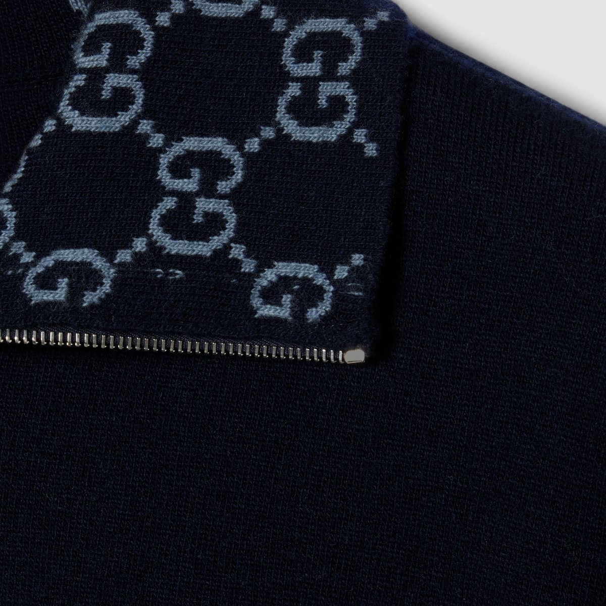 Knit double wool zip jacket in blue | GUCCI® US