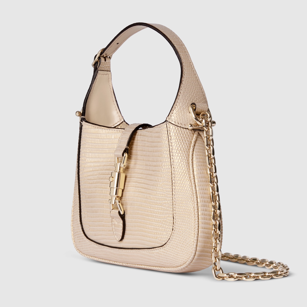 Gucci Jackie 1961 mini lizard bag in metallic beige | GUCCI® US