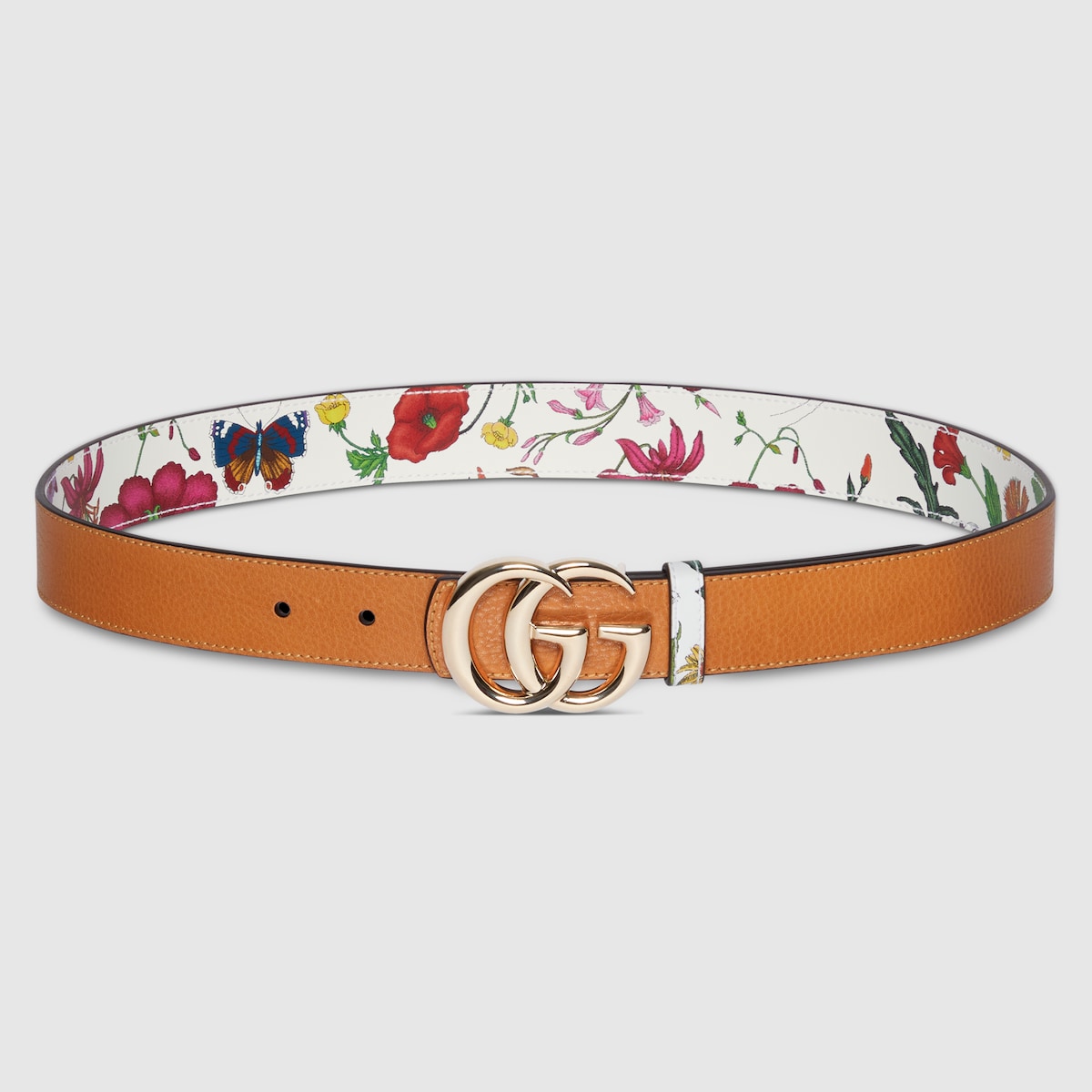 Reversible GG Marmont belt in brown and white leather | GUCCI® PT