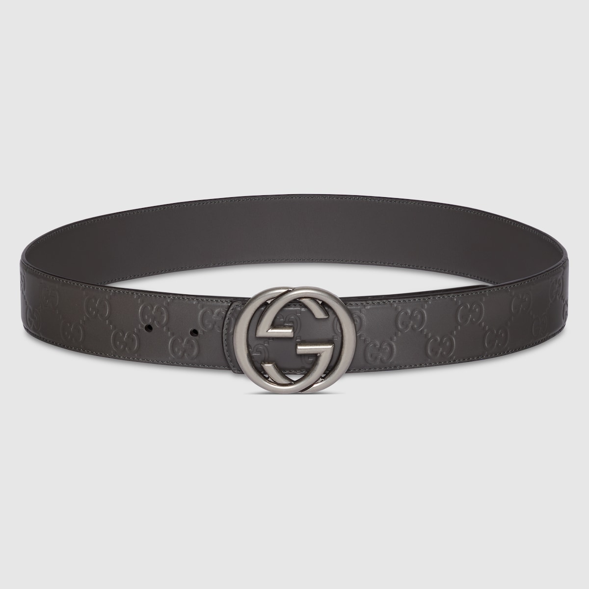 Reversible belt with Interlocking G buckle in grey GG leather - thumbnail 7