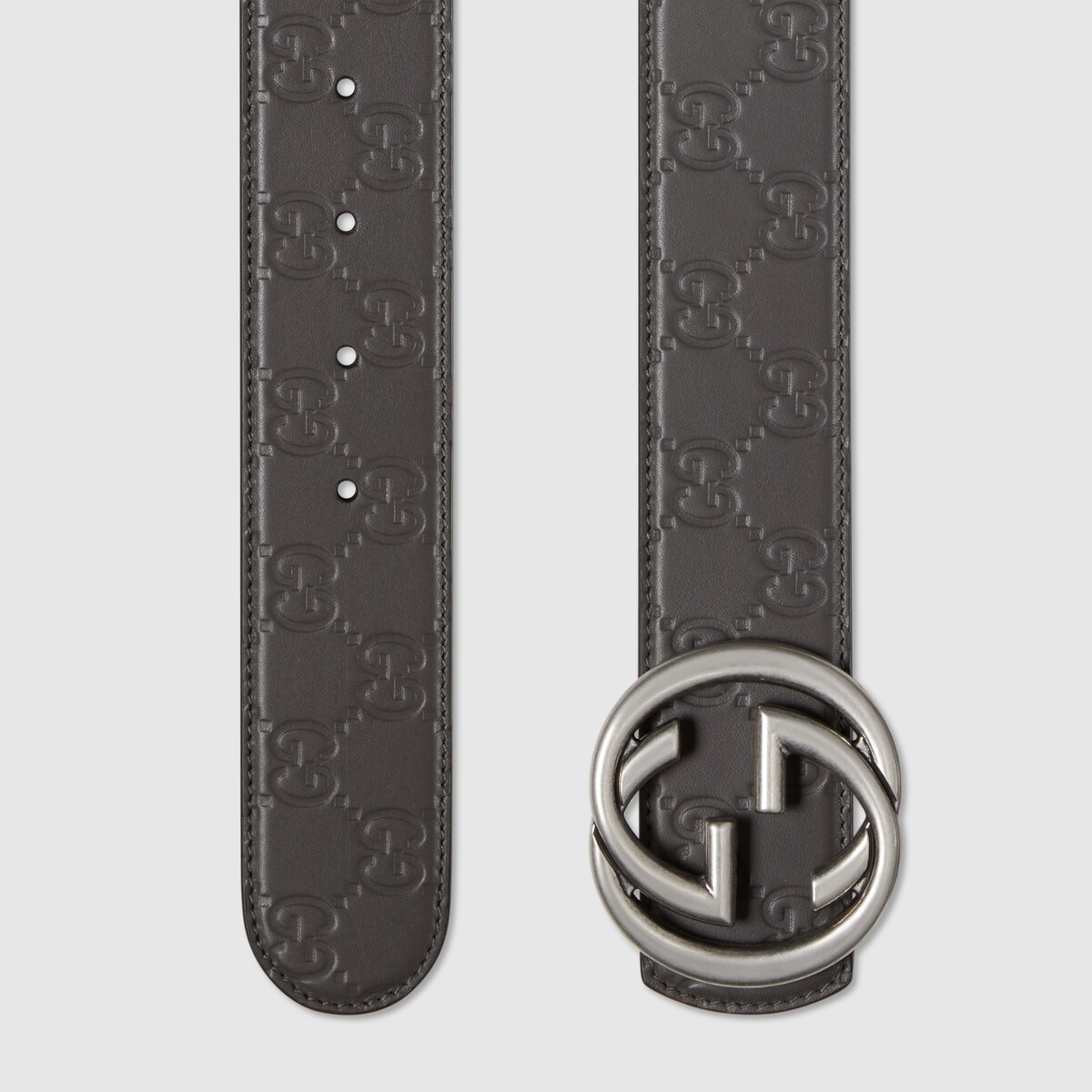 Reversible belt with Interlocking G buckle in grey GG leather - thumbnail 4