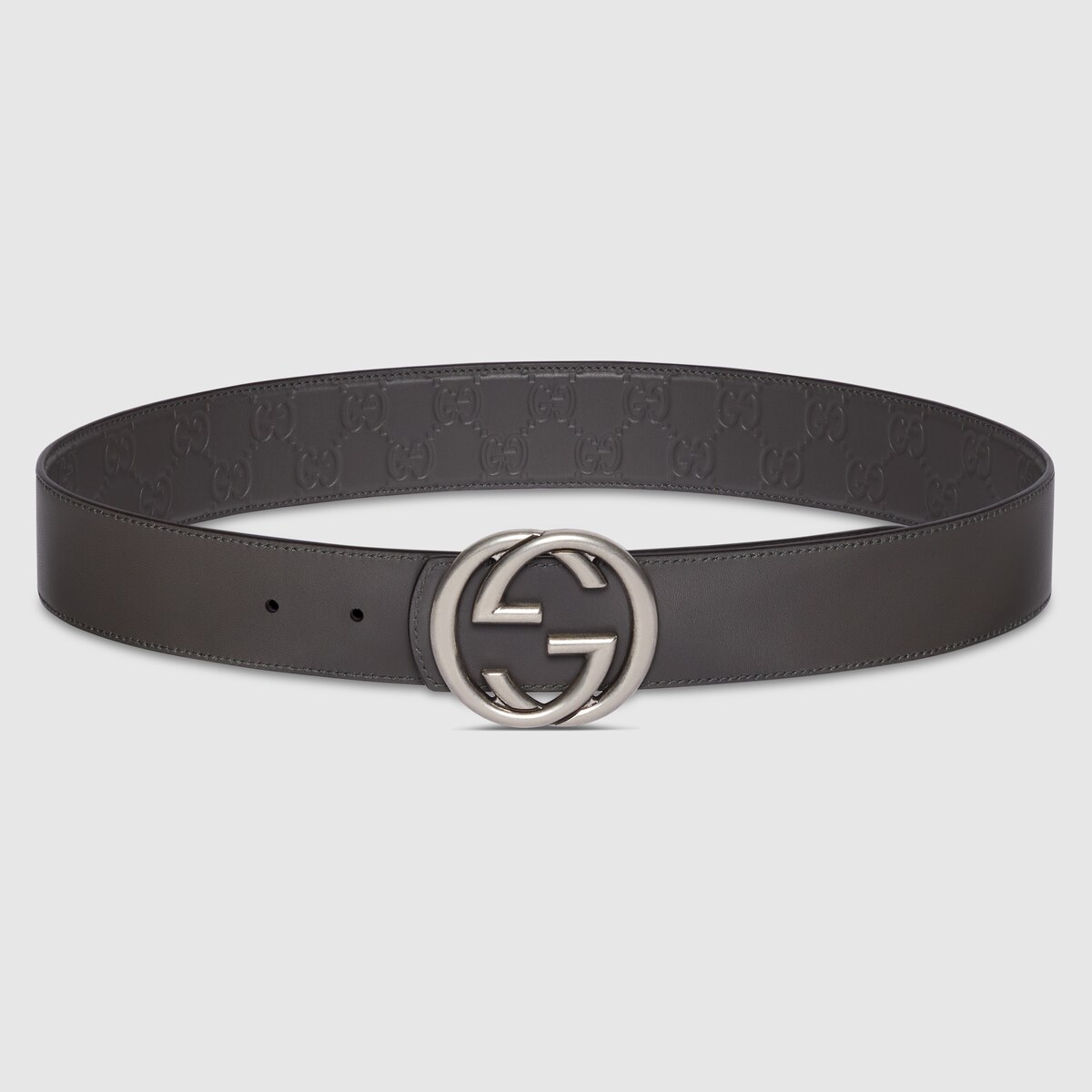 Reversible belt with Interlocking G buckle in grey GG leather - thumbnail 5