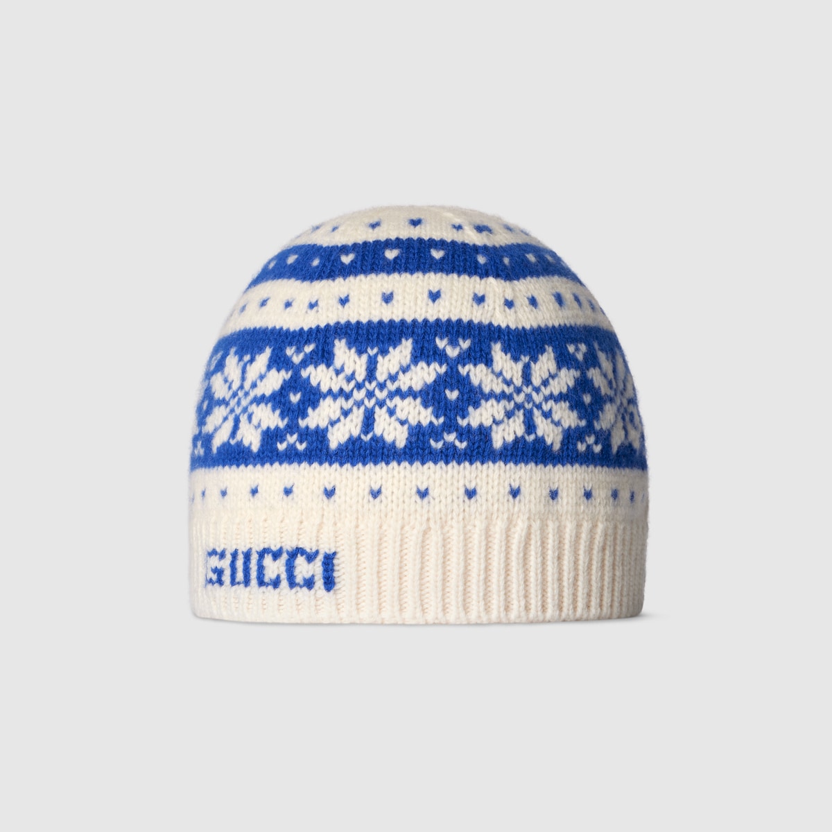 Children's wool hat with Gucci logo in off white and blue