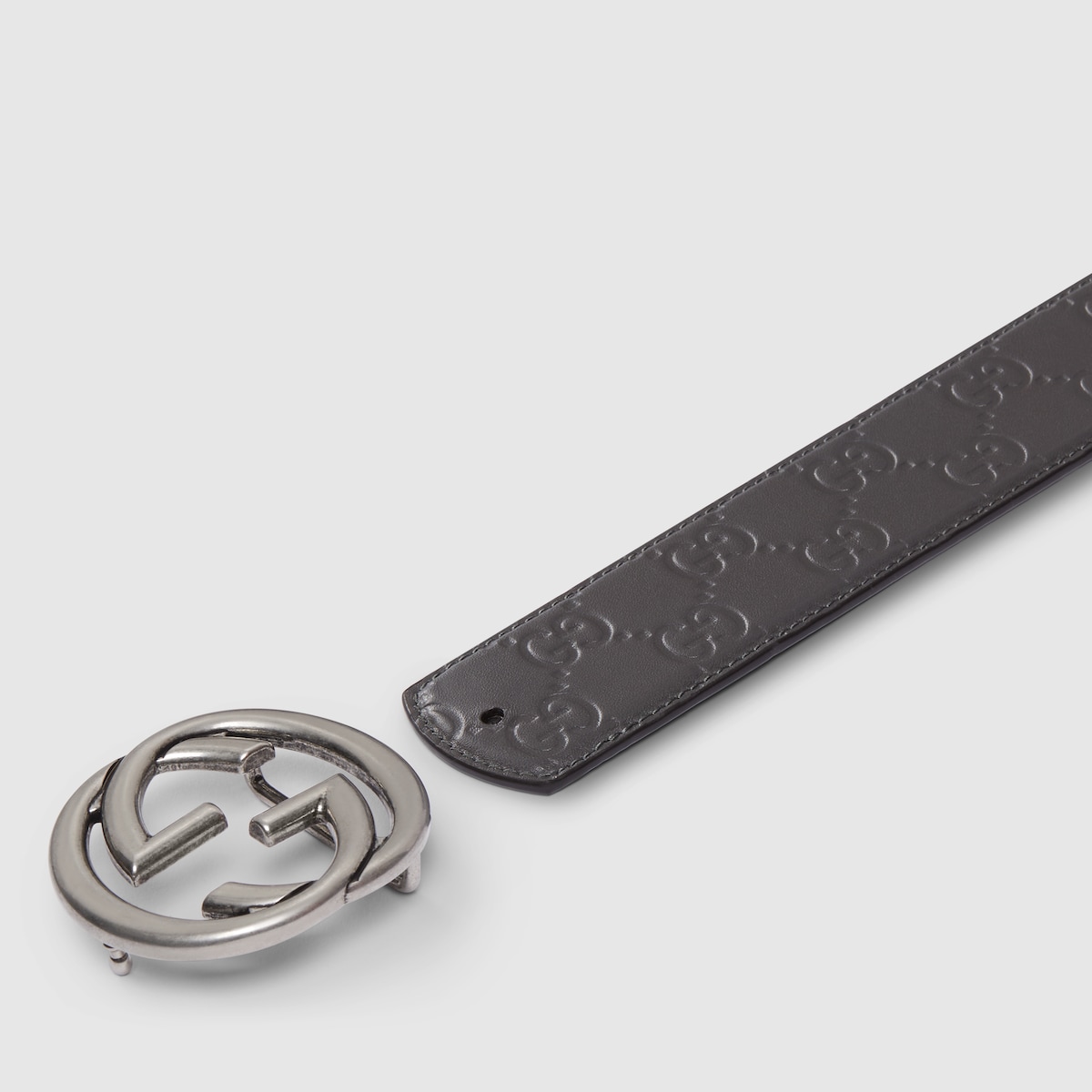 Reversible belt with Interlocking G buckle in grey GG leather - thumbnail 3