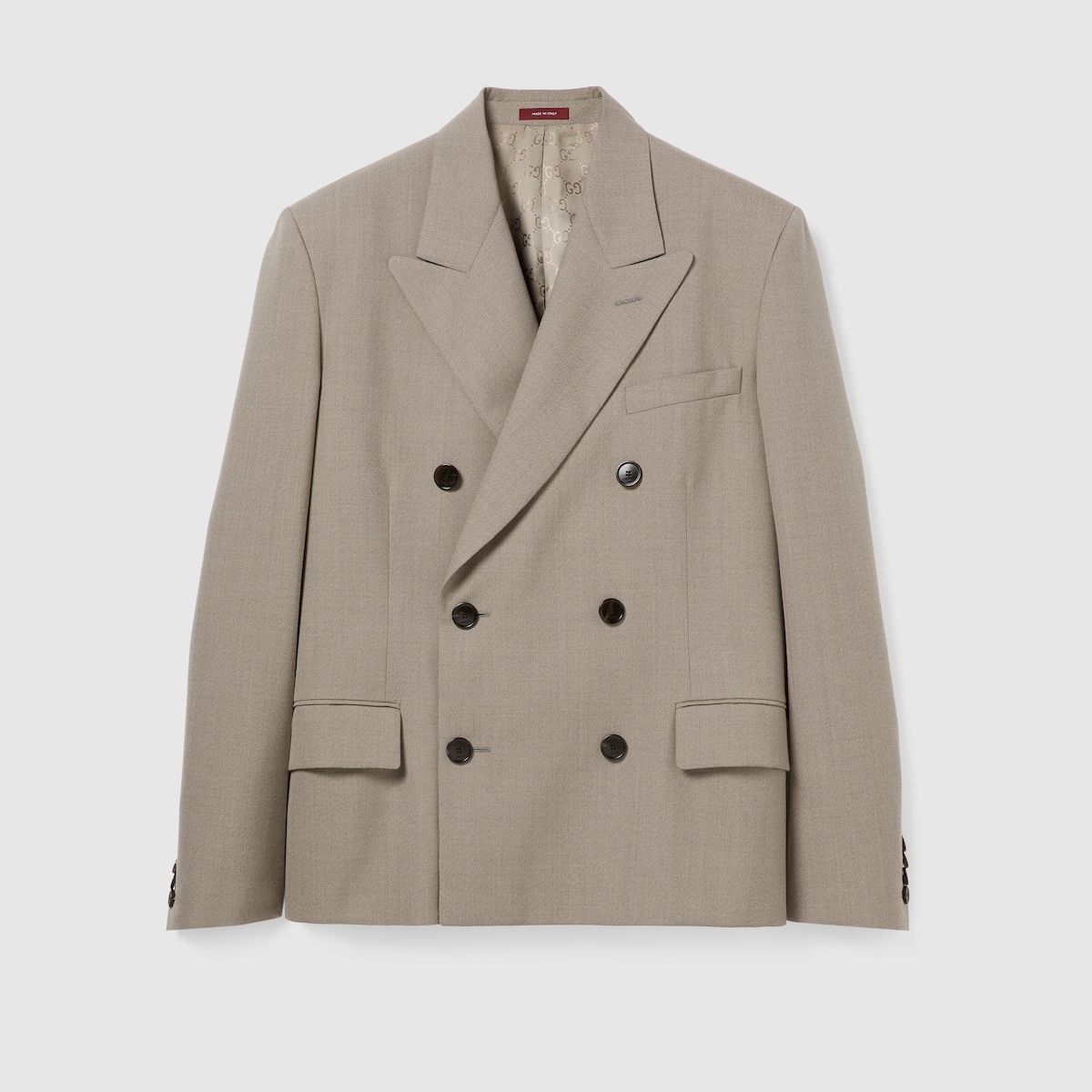 Double-breasted wool mouliné jacket in light grey | GUCCI® US