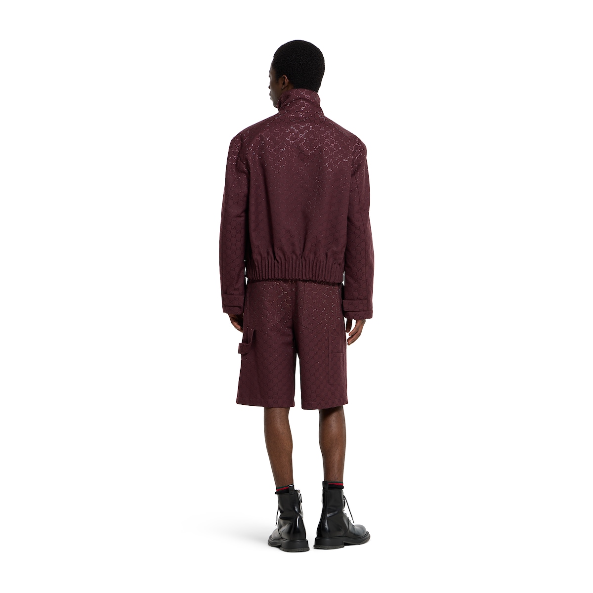 GG canvas pants with crystals in burgundy | GUCCI® US