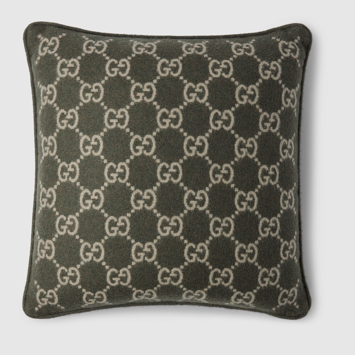 GG wool cashmere jacquard cushion in green | GUCCI® US