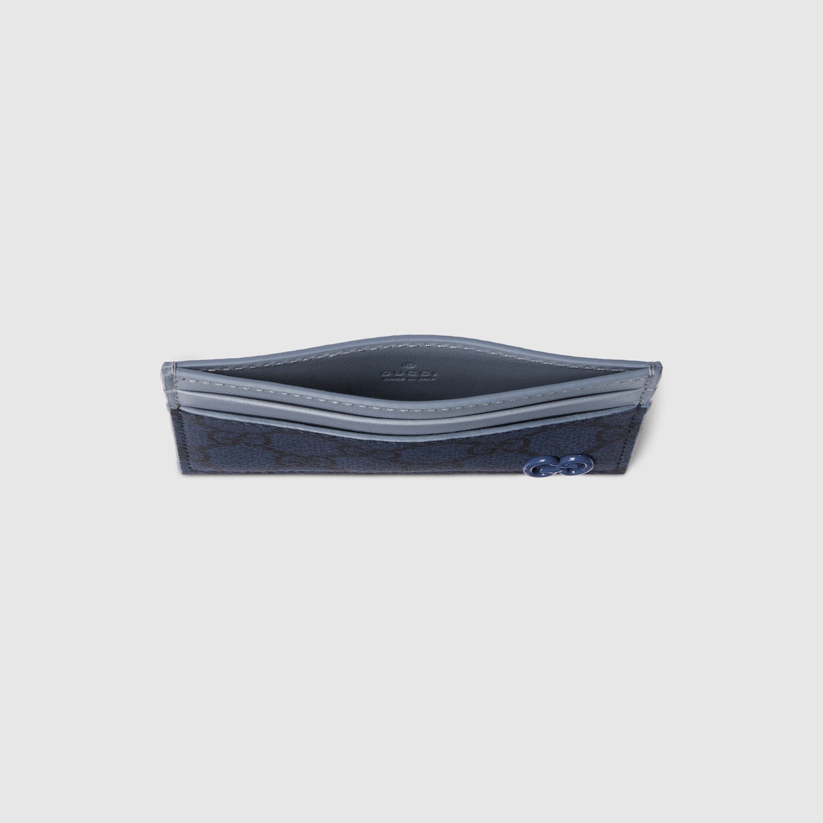 Dusty blue trim GG card case in dark blue GG Supreme