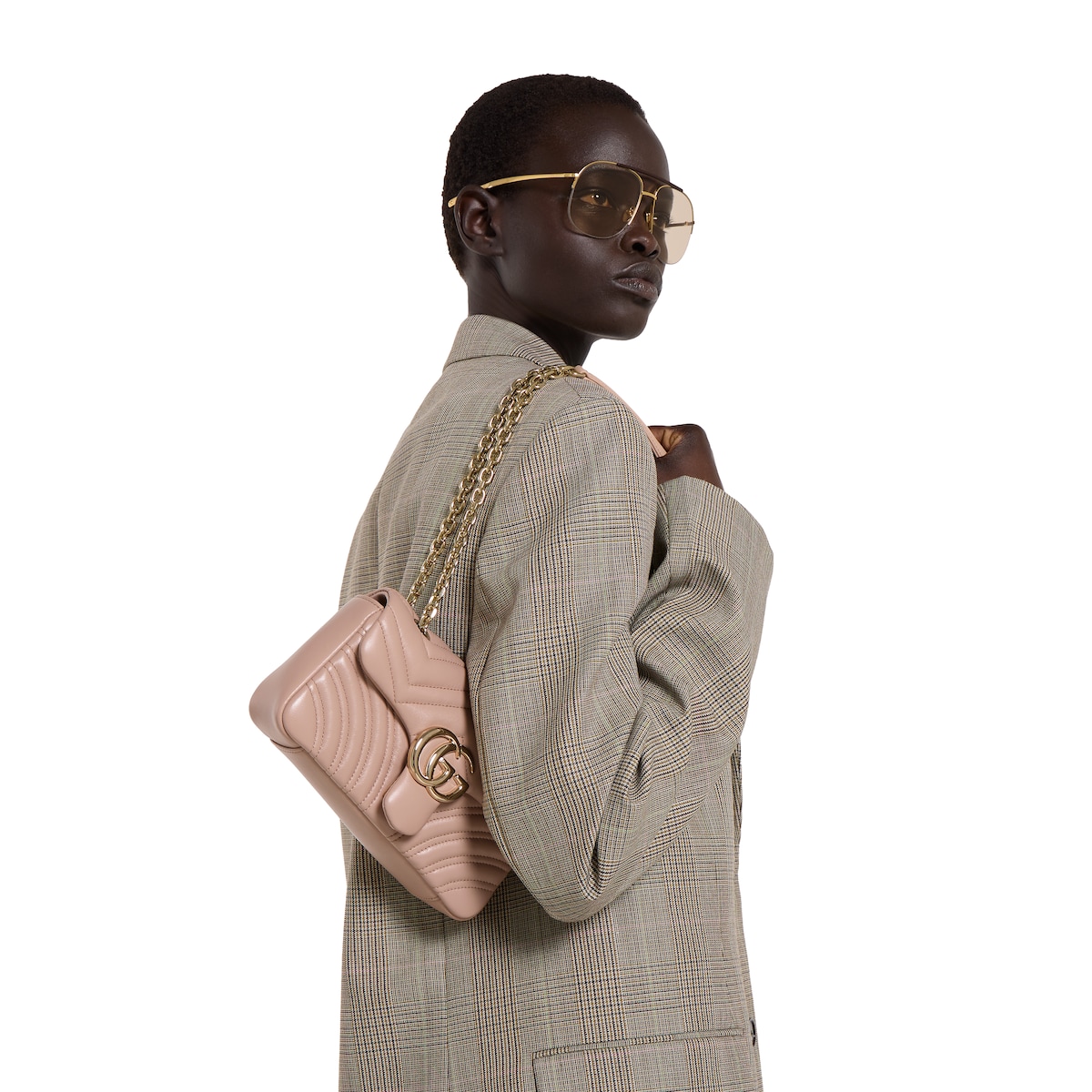 GG Marmont small shoulder bag in pink beige leather | GUCCI® US