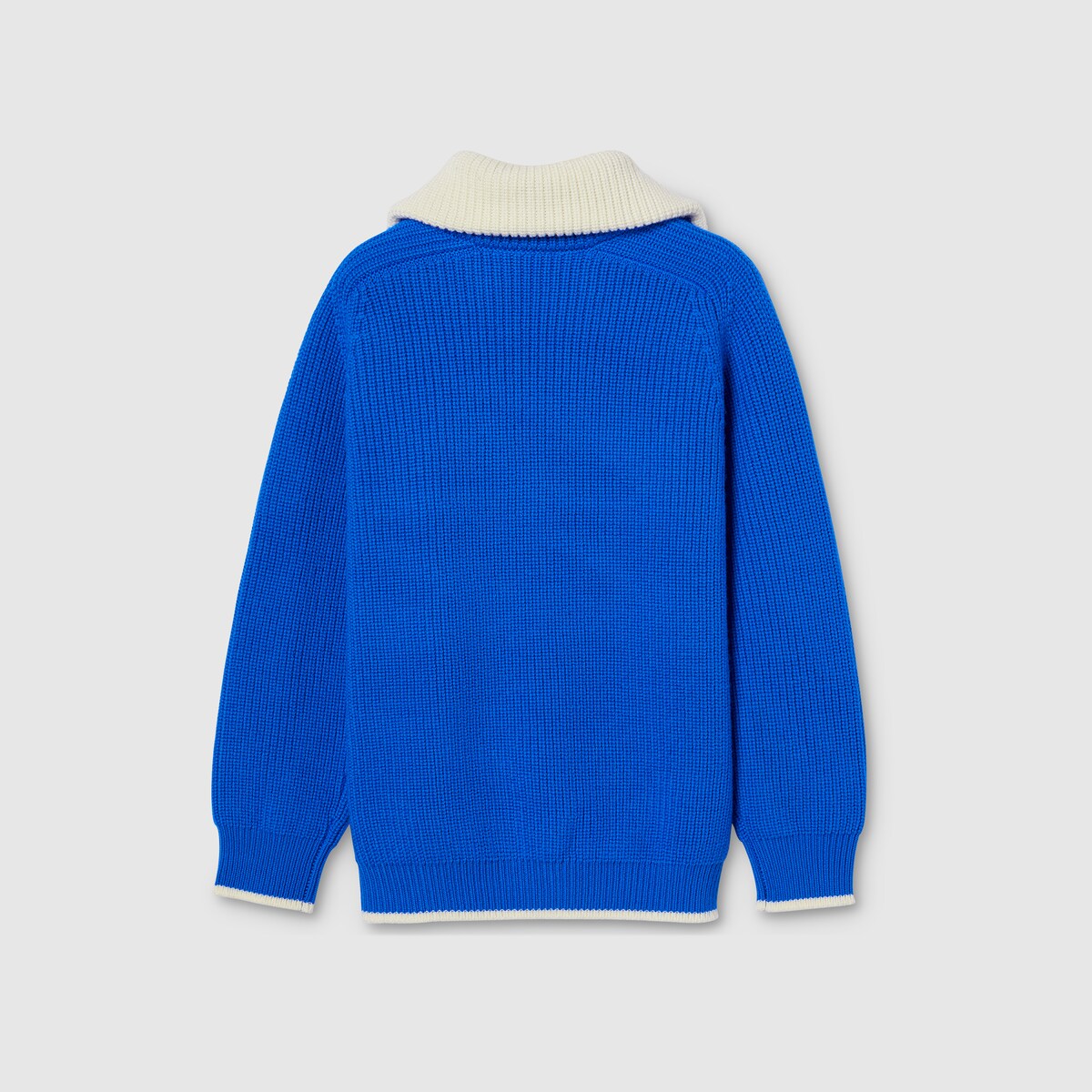 Children's wool polo sweater in blue and white - thumbnail 4